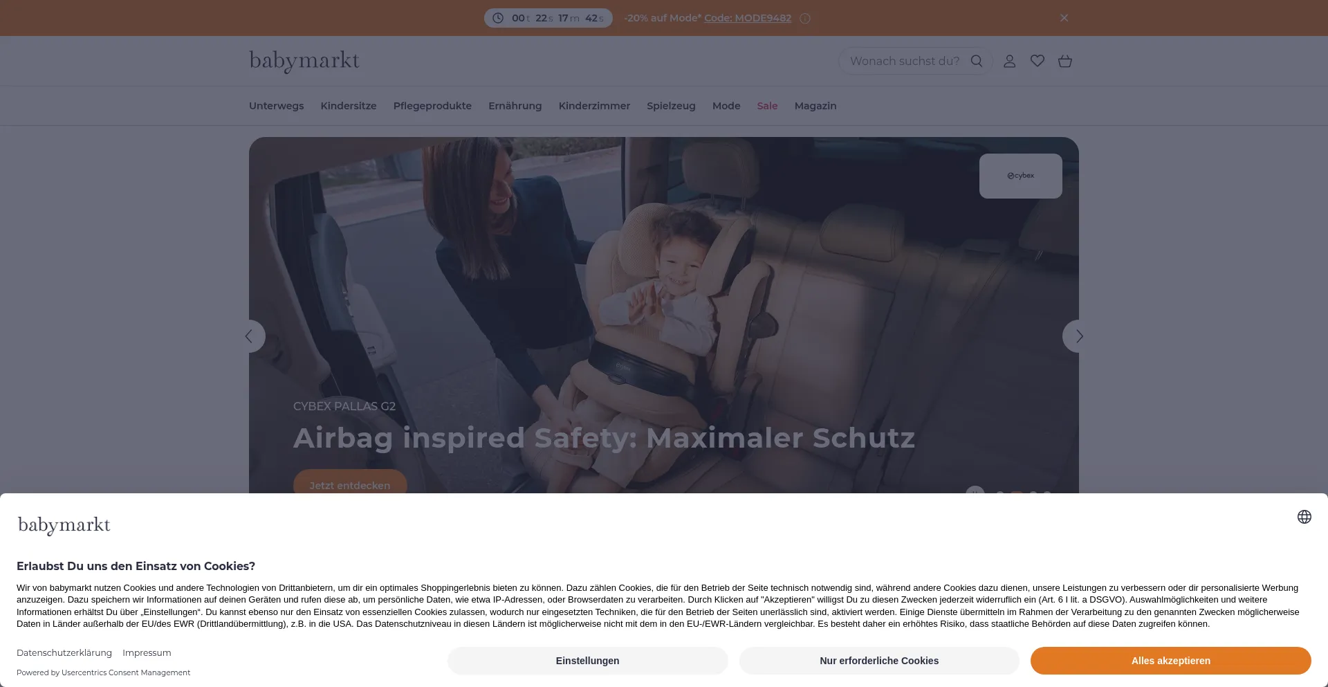 Website screenshot of Babymarkt.de