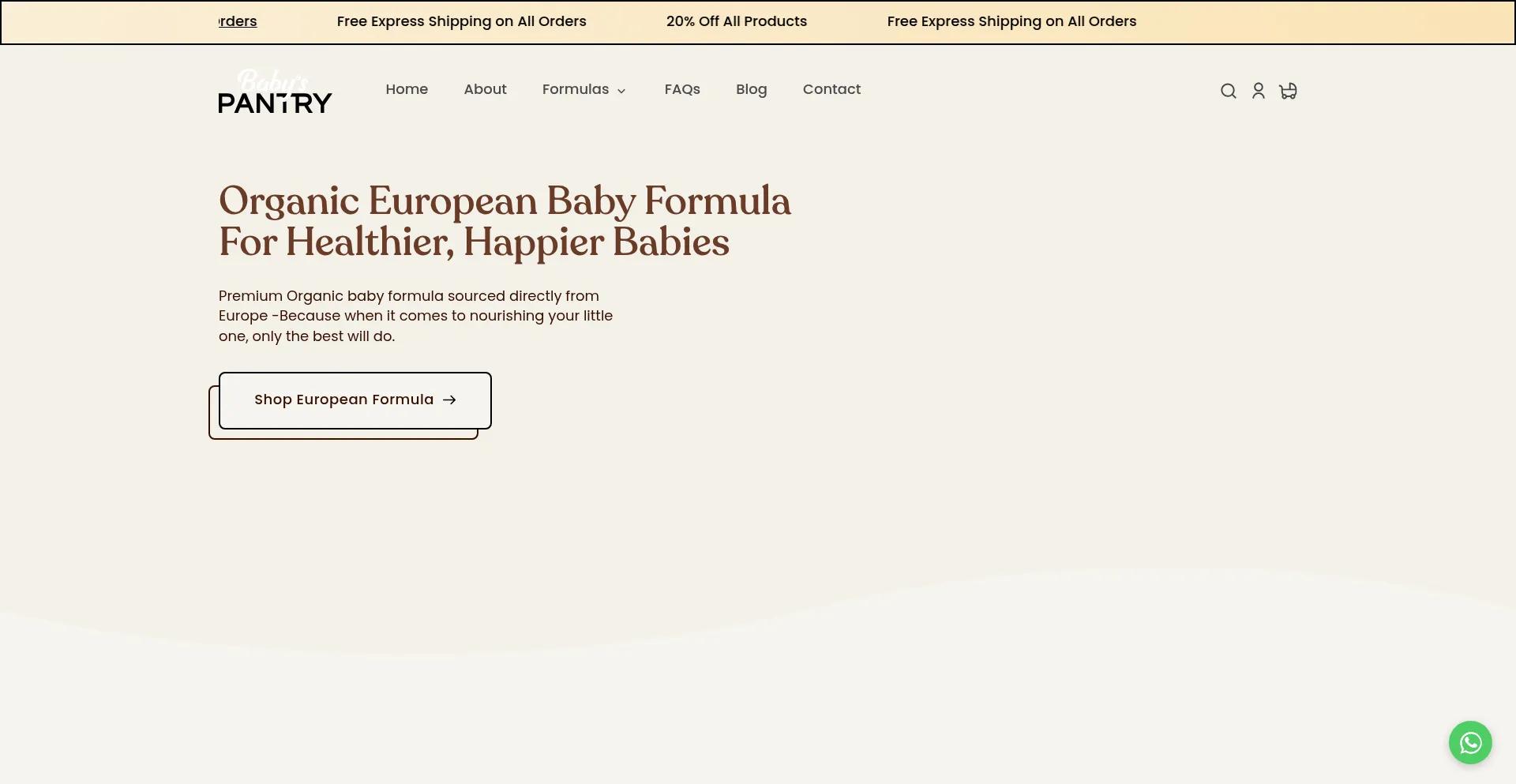 Website screenshot of Babyspantry.com