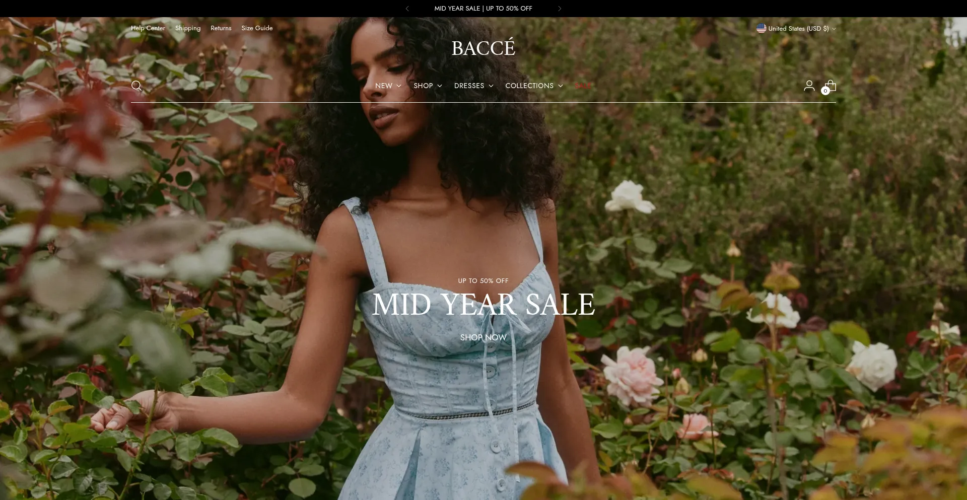 Website screenshot of Bacce.com
