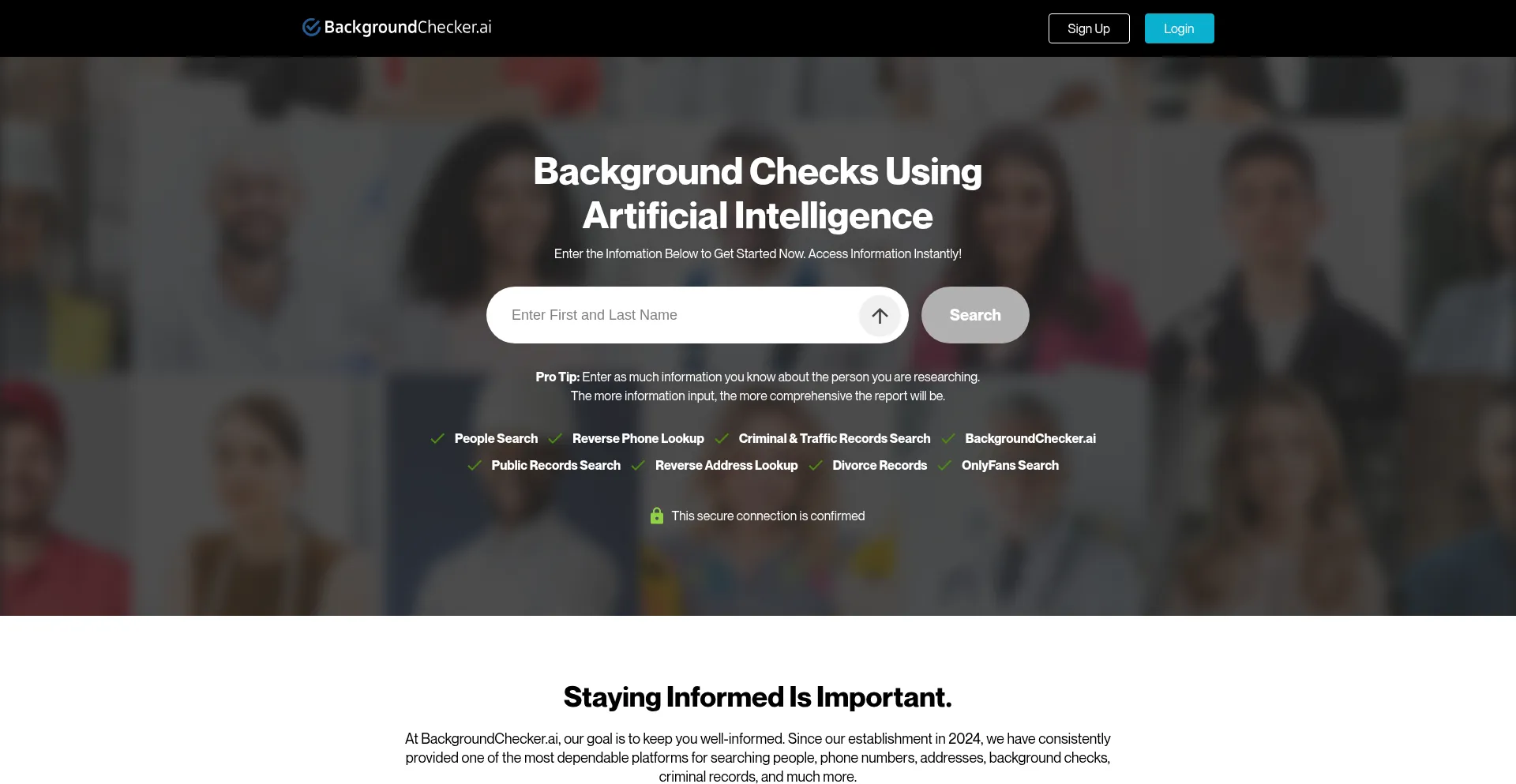 Website screenshot of Backgroundchecker.ai