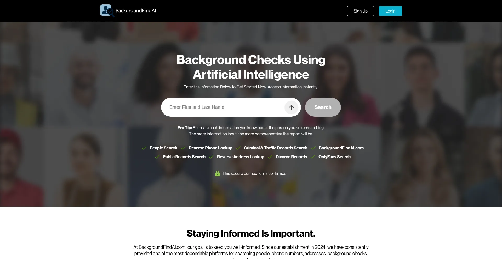 Website screenshot of Backgroundfindai.com