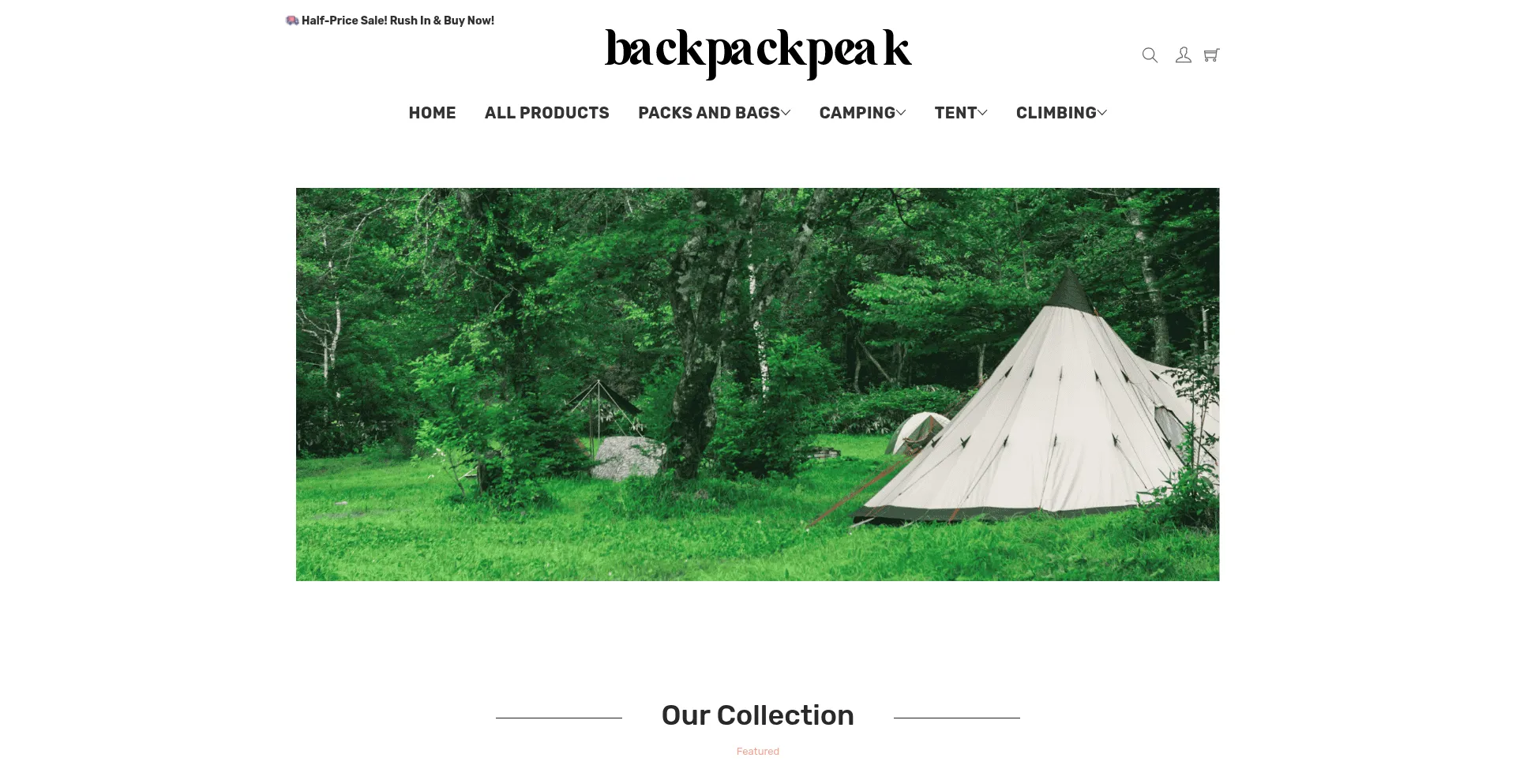 Website screenshot of Backpackpeak.com