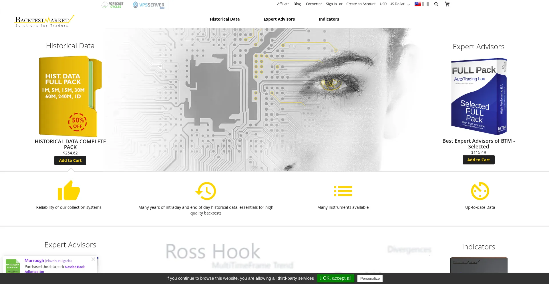 Website screenshot of Backtestmarket.com
