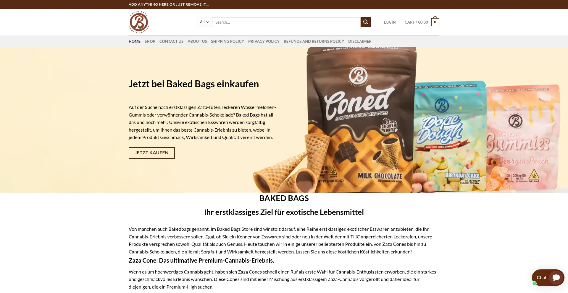 Website screenshot of Bakedbags.de