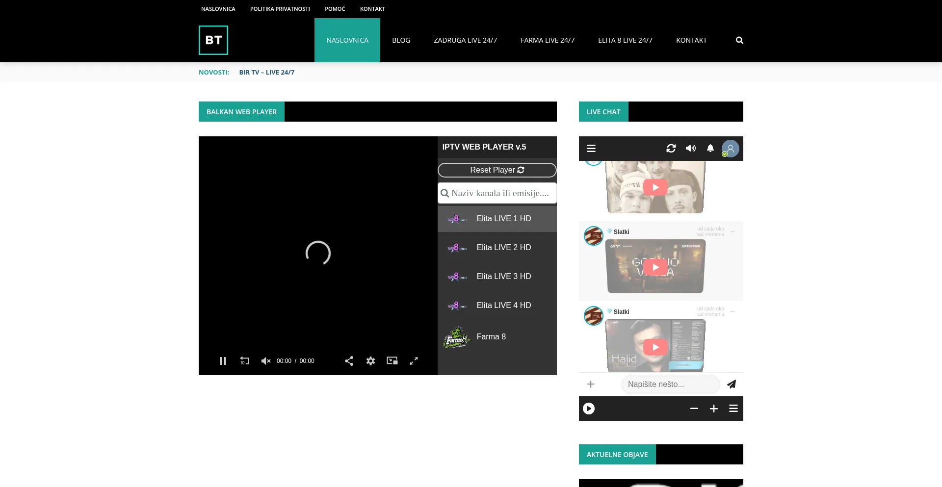 Website screenshot of Balkantelevizija.net
