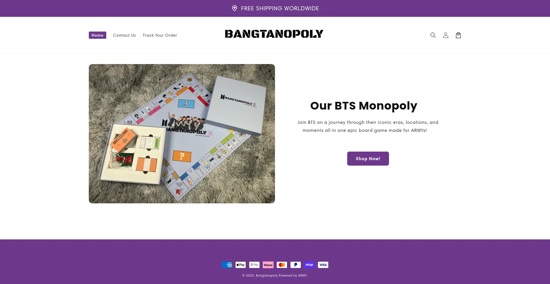 Website screenshot of Bangtanopoly.com