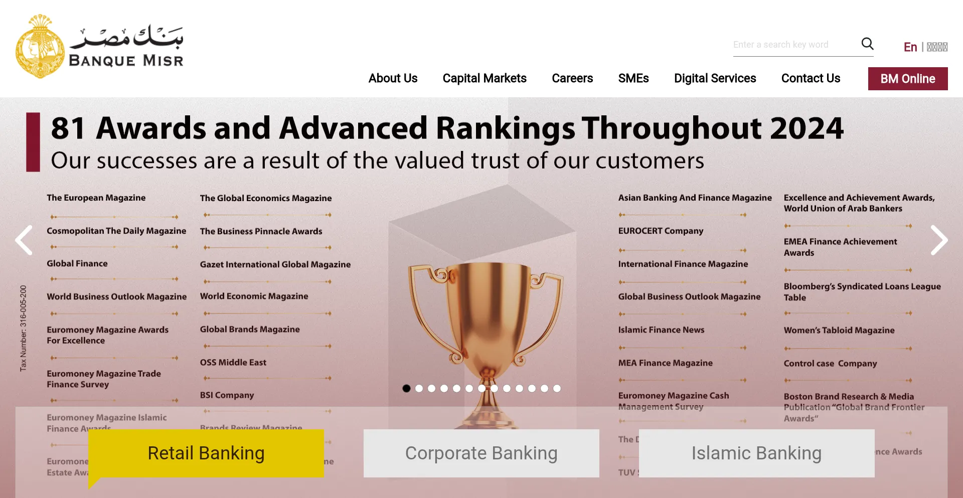 Website screenshot of Banquemisr.com
