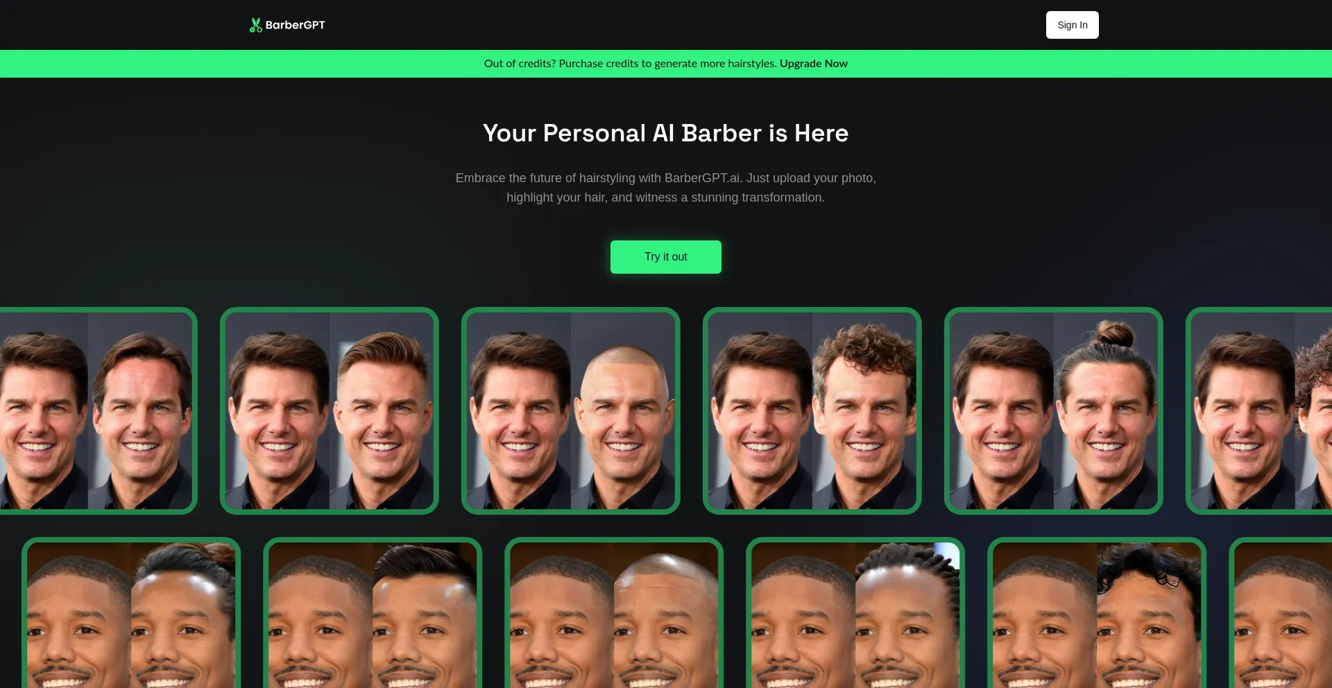 Website screenshot of Barbergpt.ai