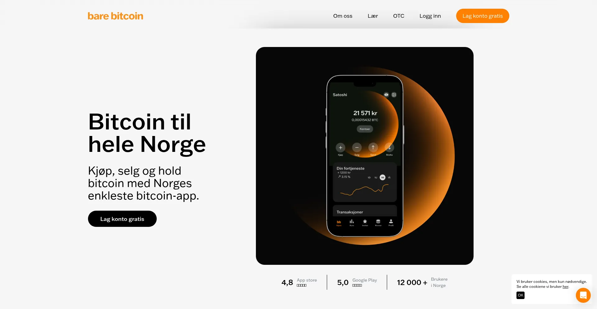 Website screenshot of Barebitcoin.no