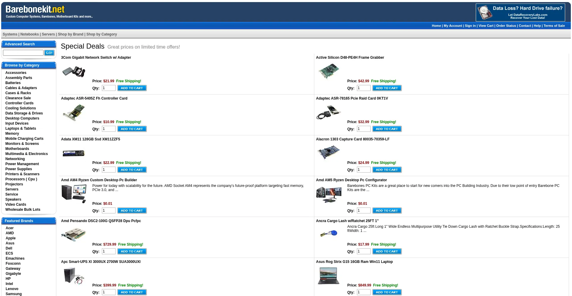 Website screenshot of Barebonekit.net