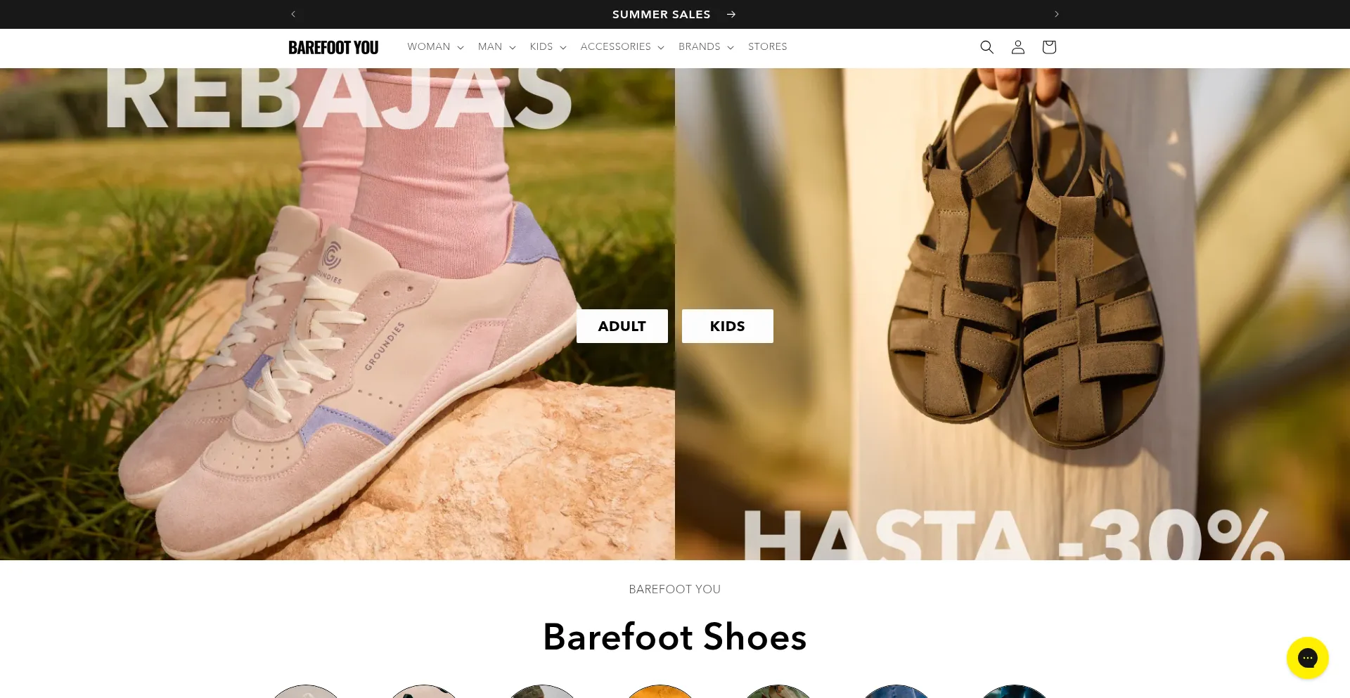 Website screenshot of Barefootyou.com