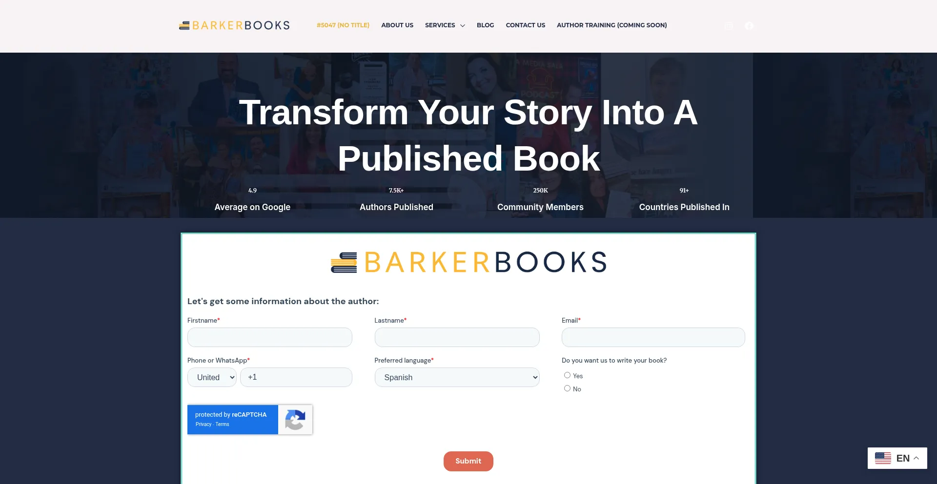 Website screenshot of Barkerbooks.com