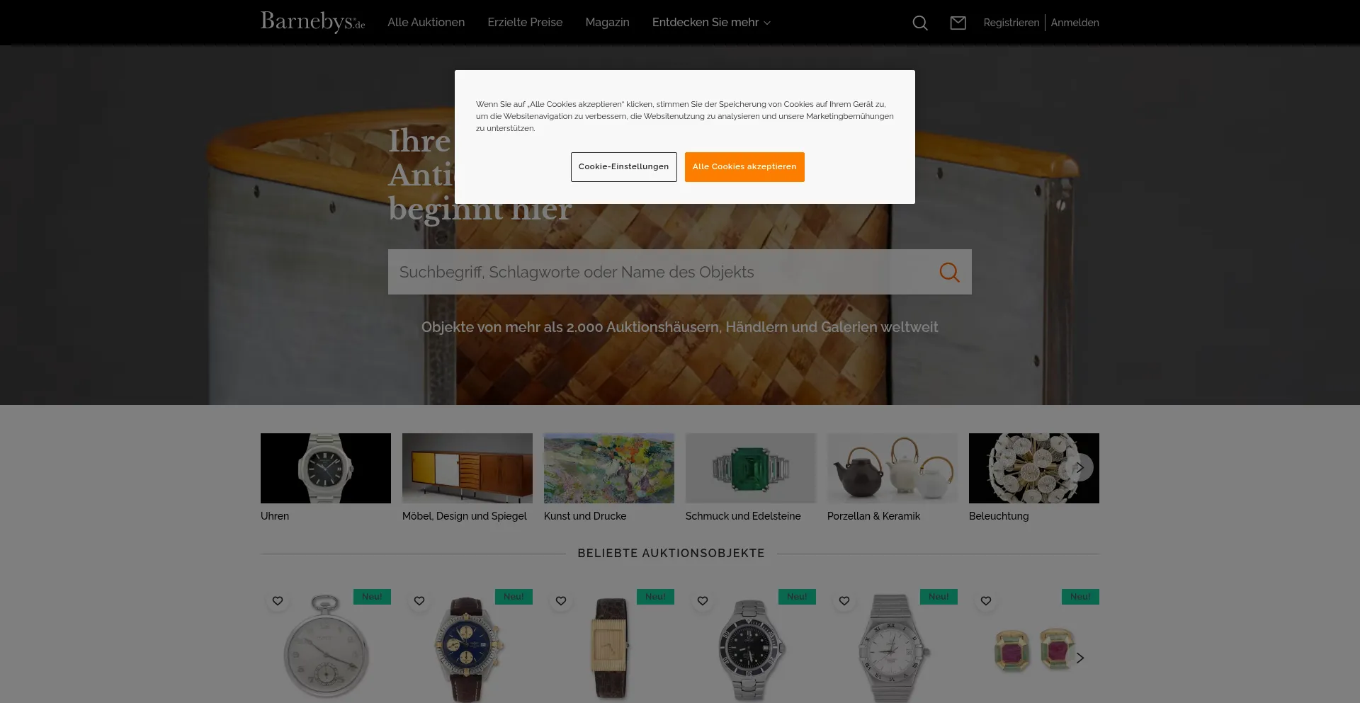 Website screenshot of Barnebys.de
