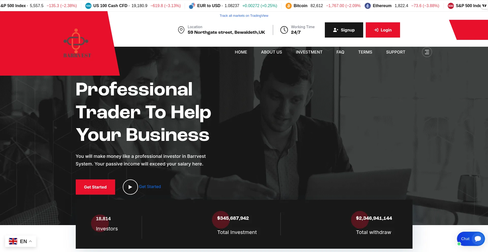 Website screenshot of Barrvest.net