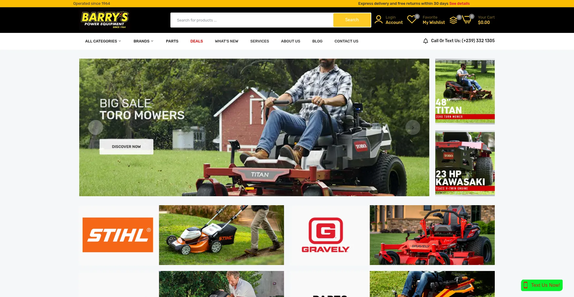 Website screenshot of Barryspowerequipment.com