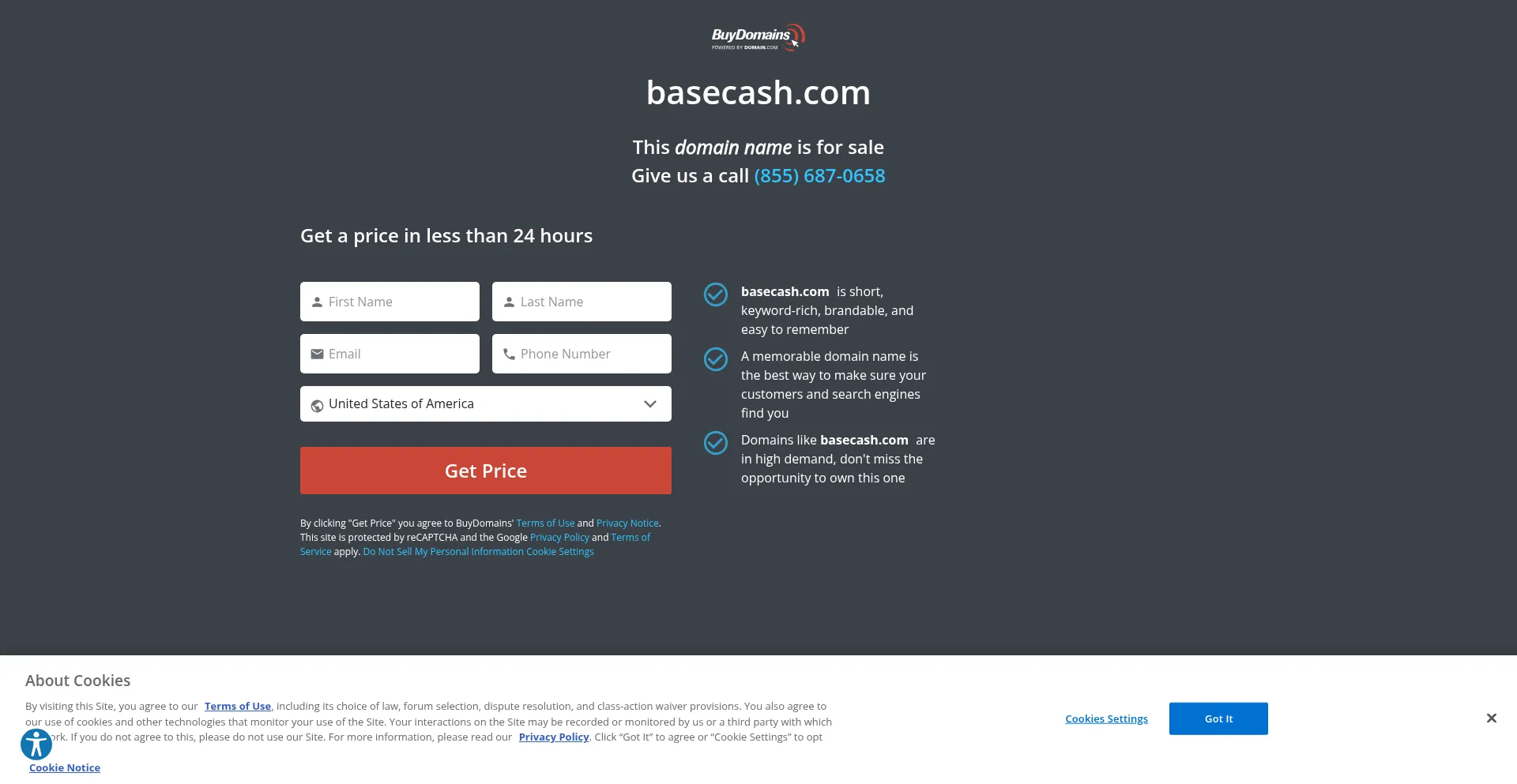 Website screenshot of Basecash.com