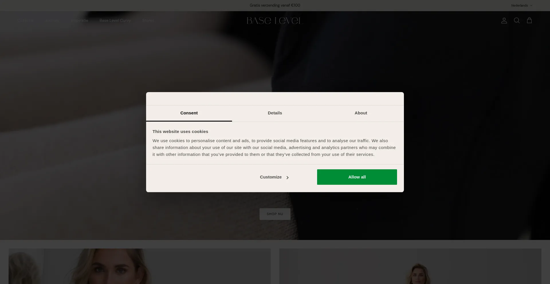 Website screenshot of Baselevelfashion.com