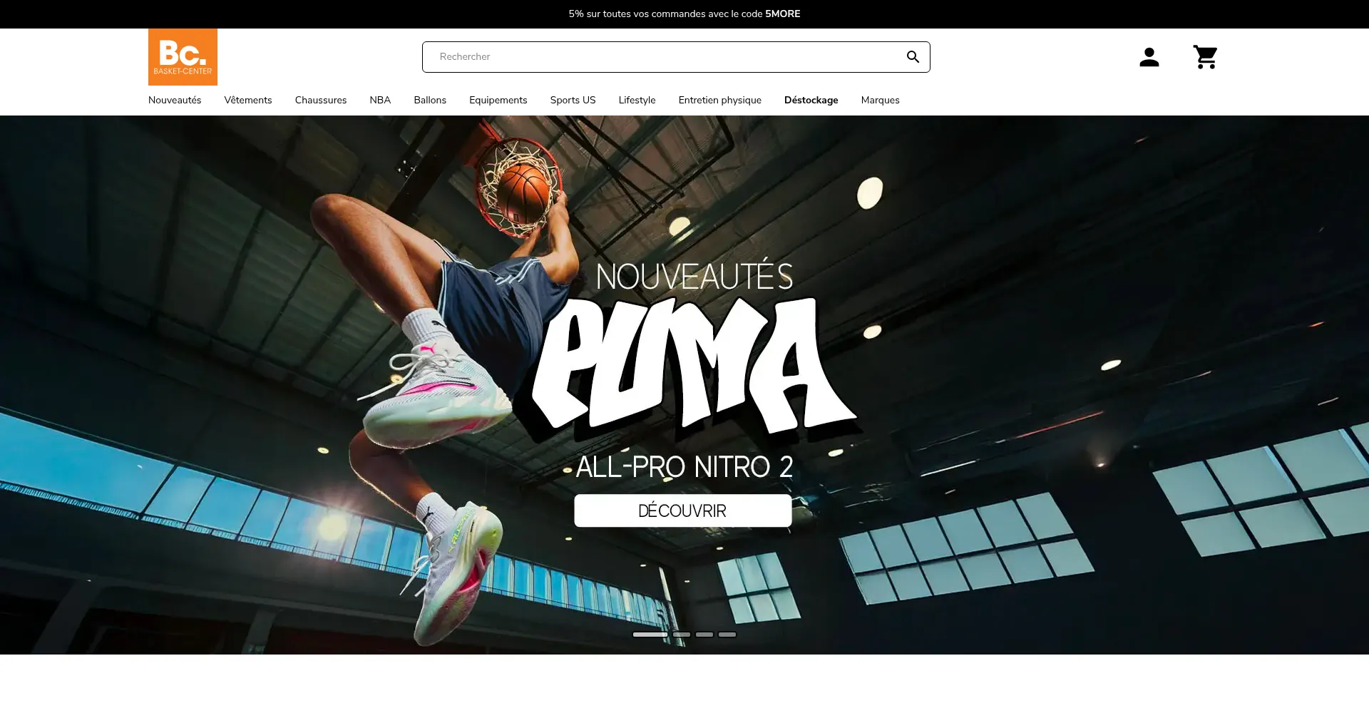 Website screenshot of Basket-center.fr