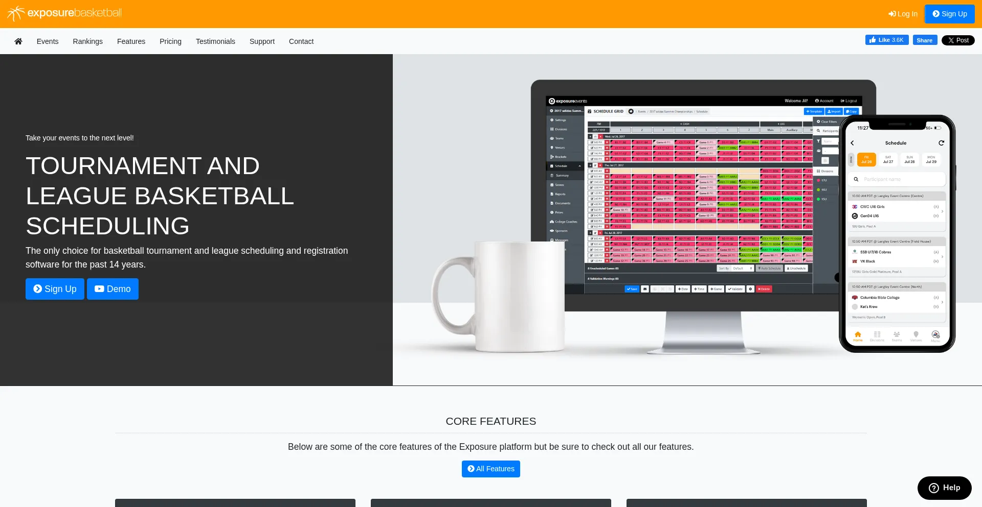 Website screenshot of Basketball.exposureevents.com