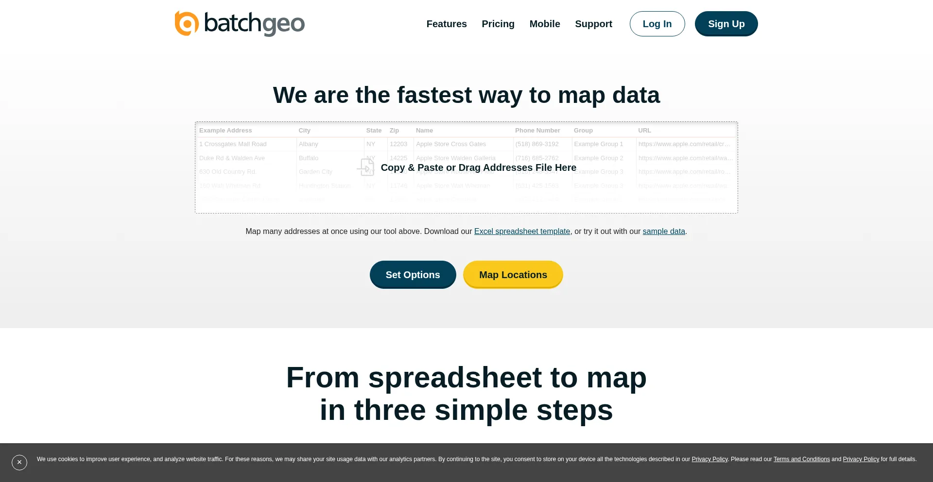 Website screenshot of Batchgeo.com