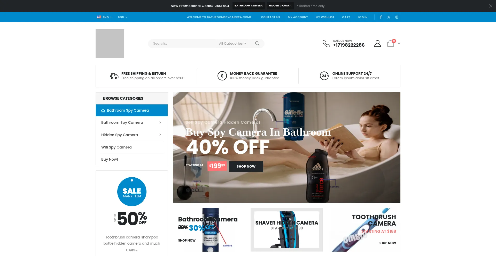 Website screenshot of Bathroomspycamera.com