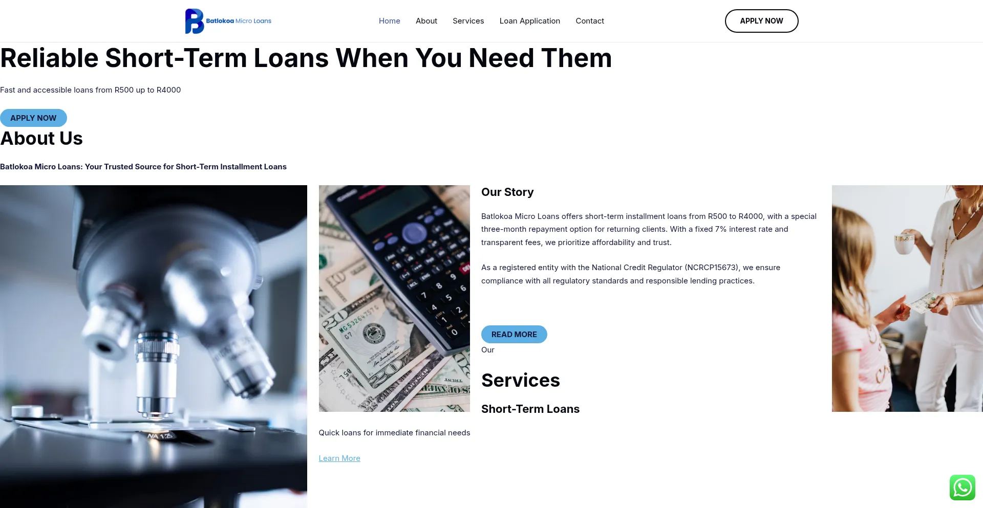 Website screenshot of Batlokoamicroloans.co.za