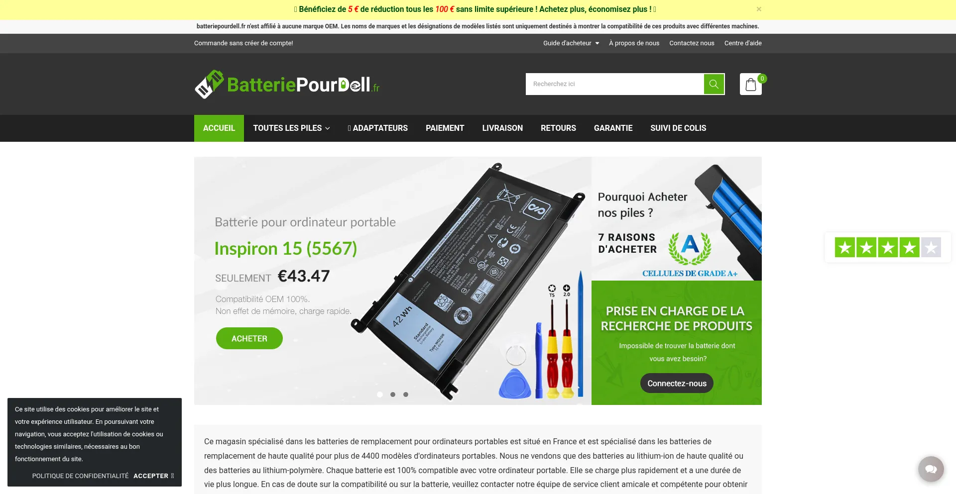 Website screenshot of Batteriepourdell.fr