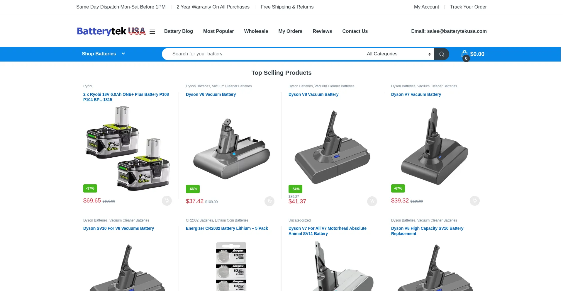 Website screenshot of Batterytekusa.com