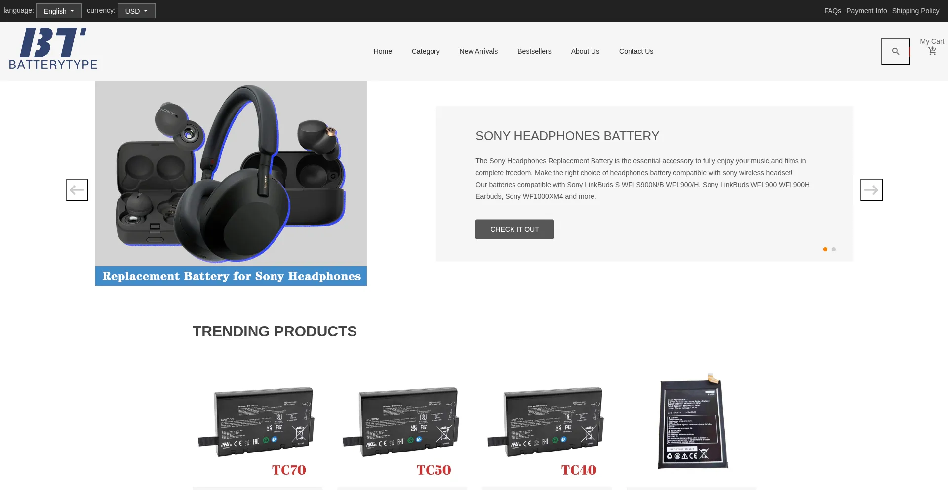 Website screenshot of Batterytype.com
