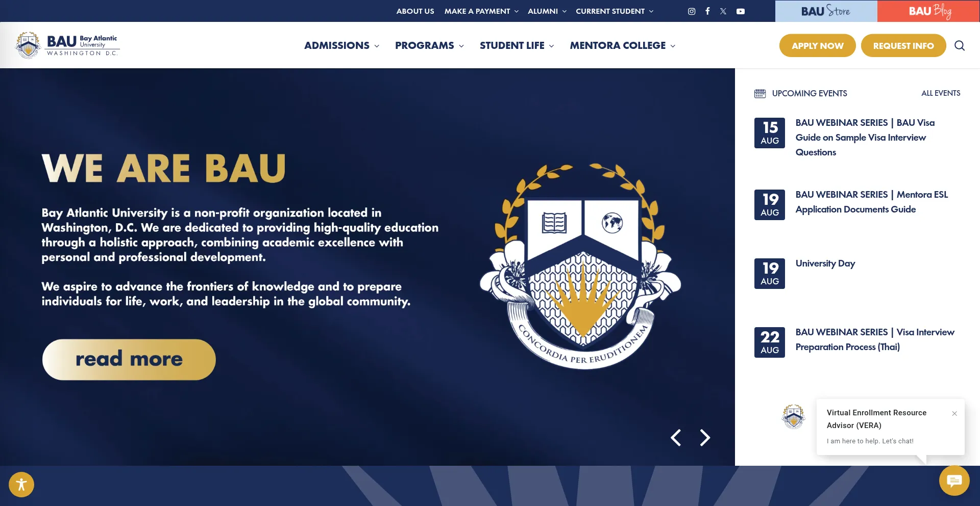 Website screenshot of Bau.edu
