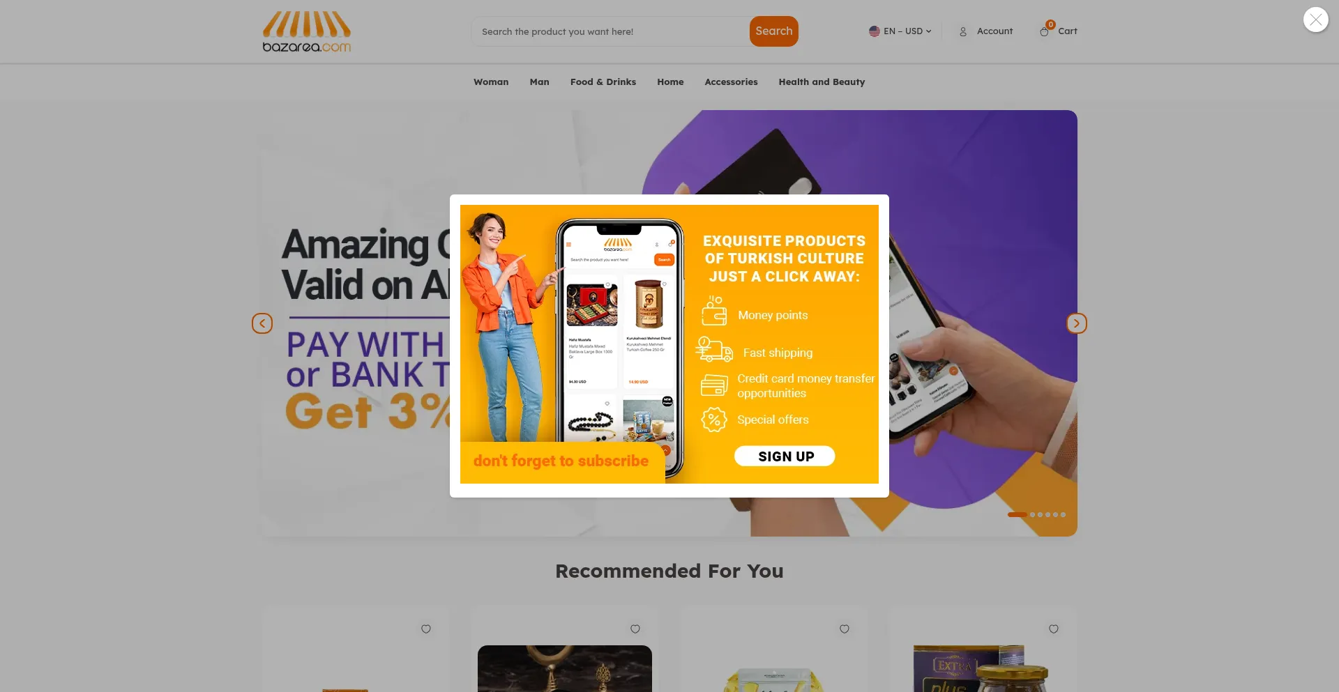 Website screenshot of Bazarea.com