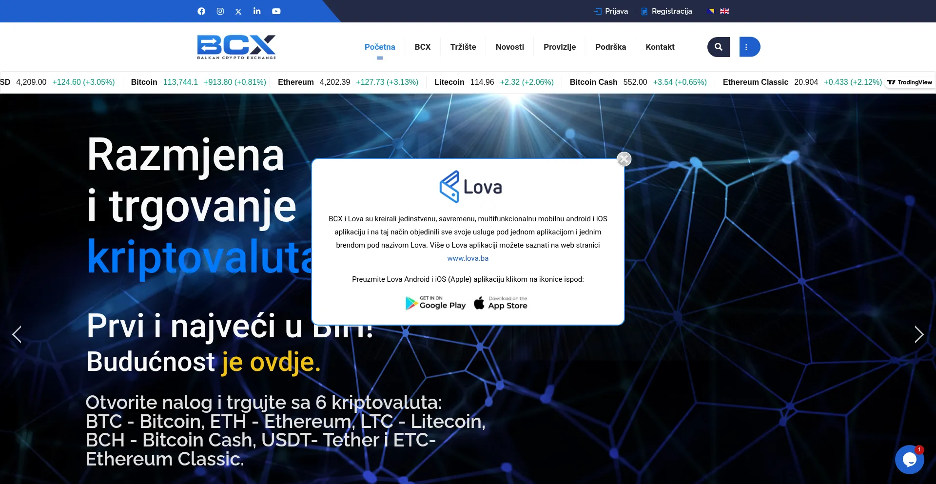 Website screenshot of Bcx.ba