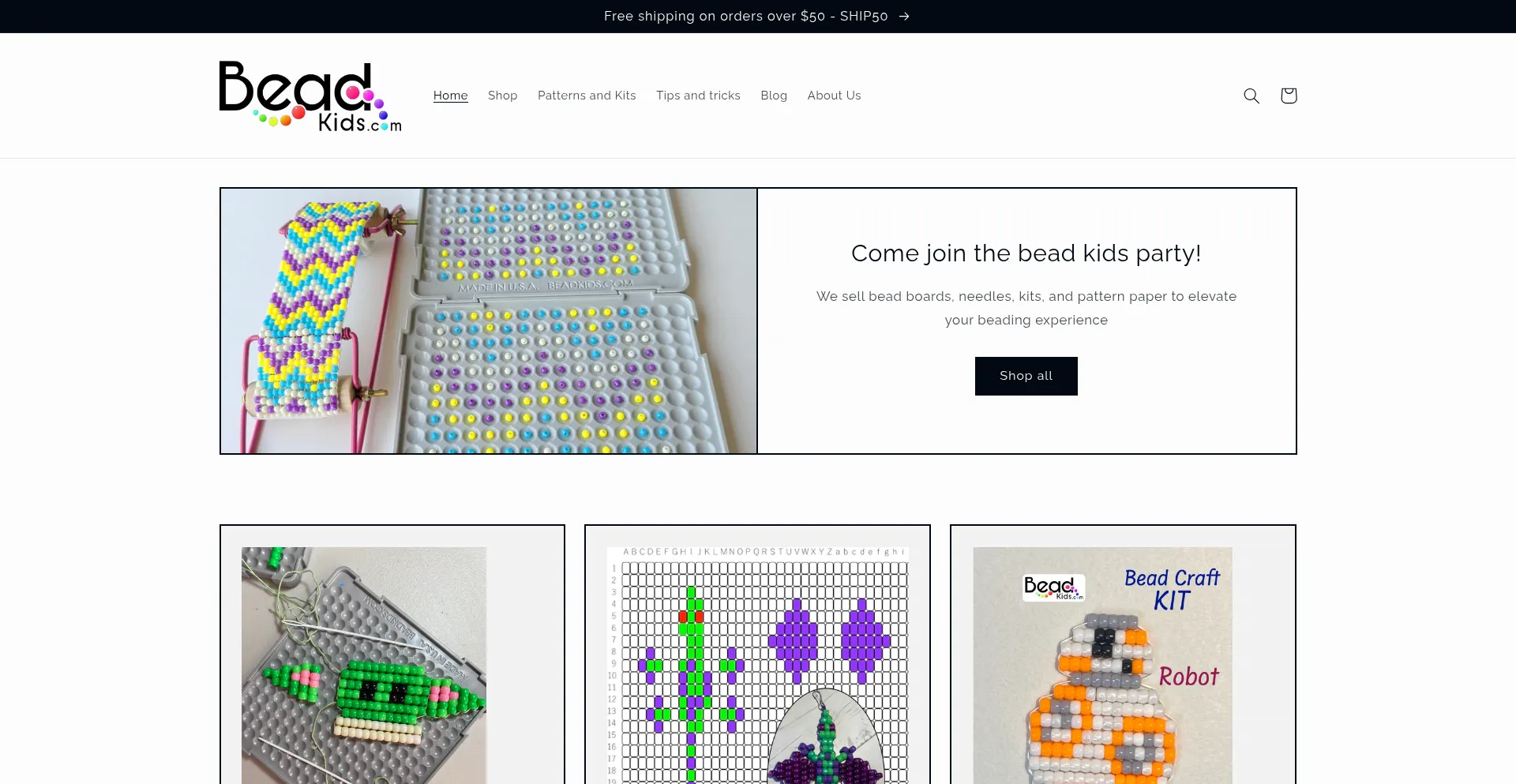 Website screenshot of Beadkids.com