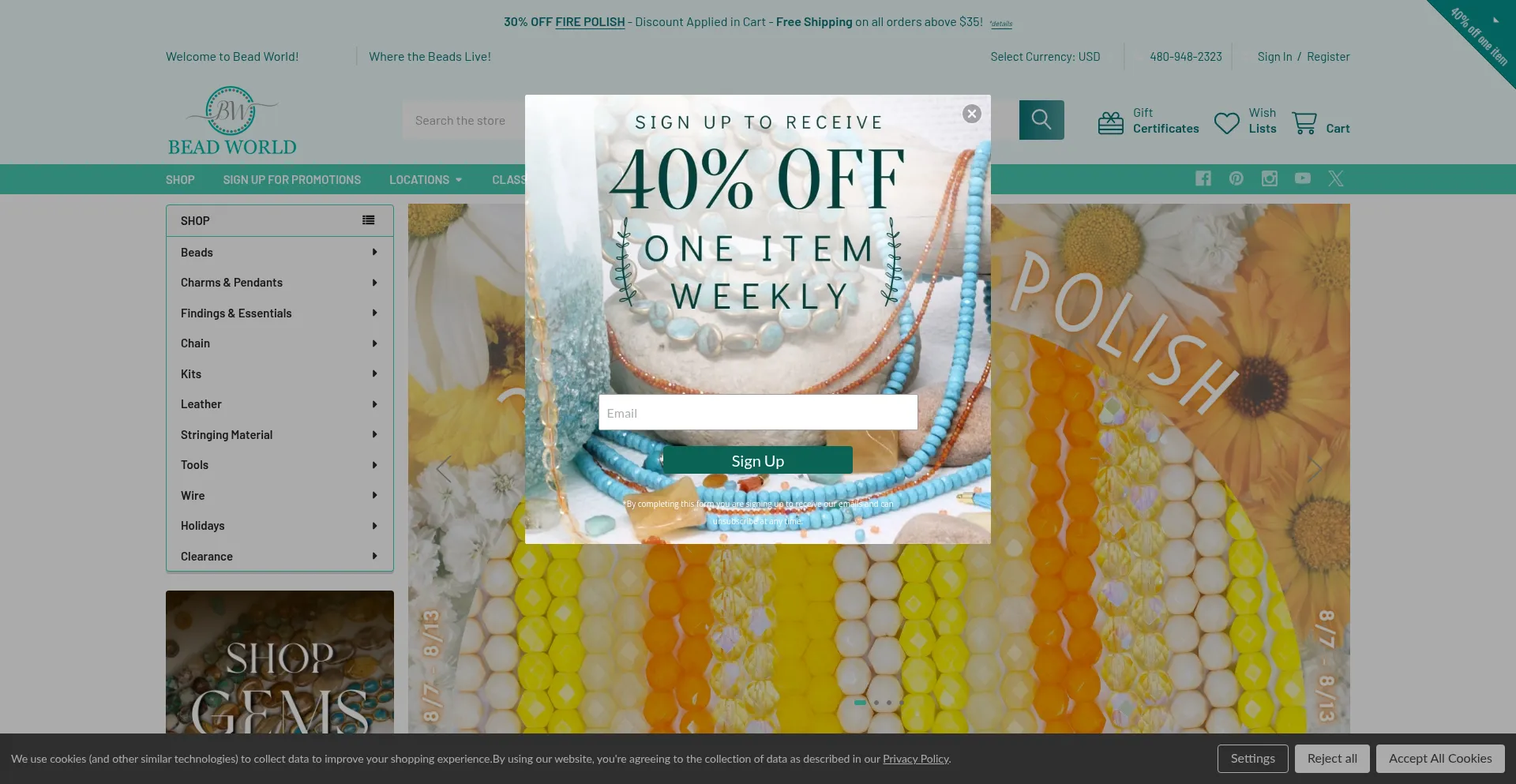 Website screenshot of Beadworld.com