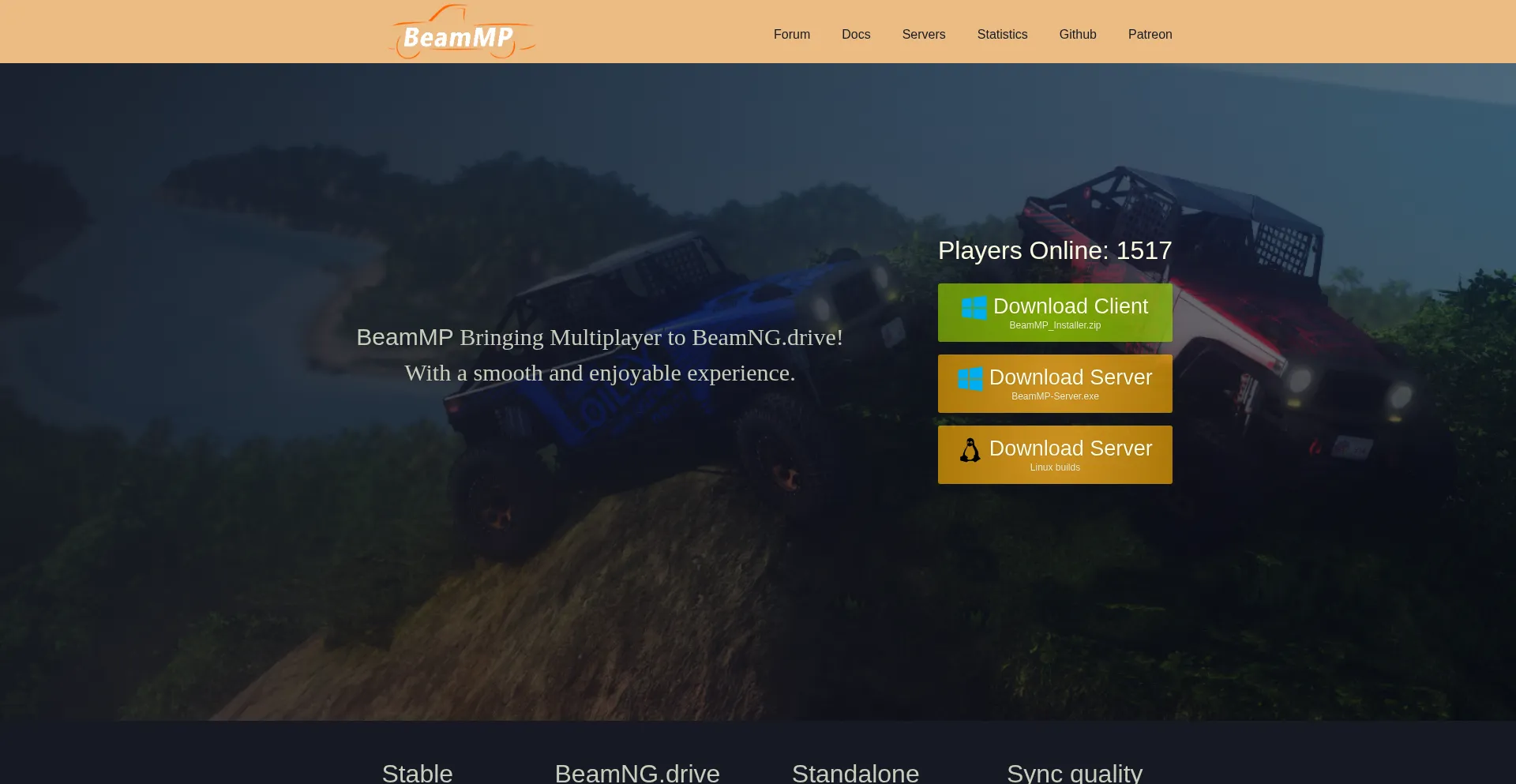Website screenshot of Beammp.com