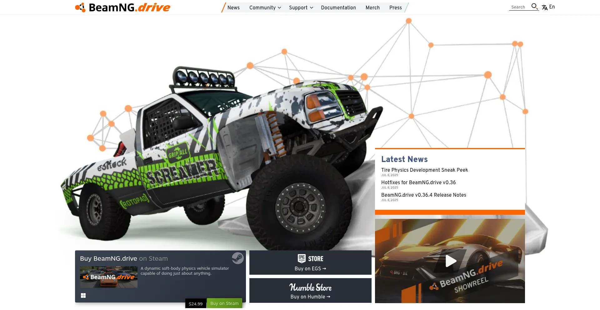 Website screenshot of Beamng.com