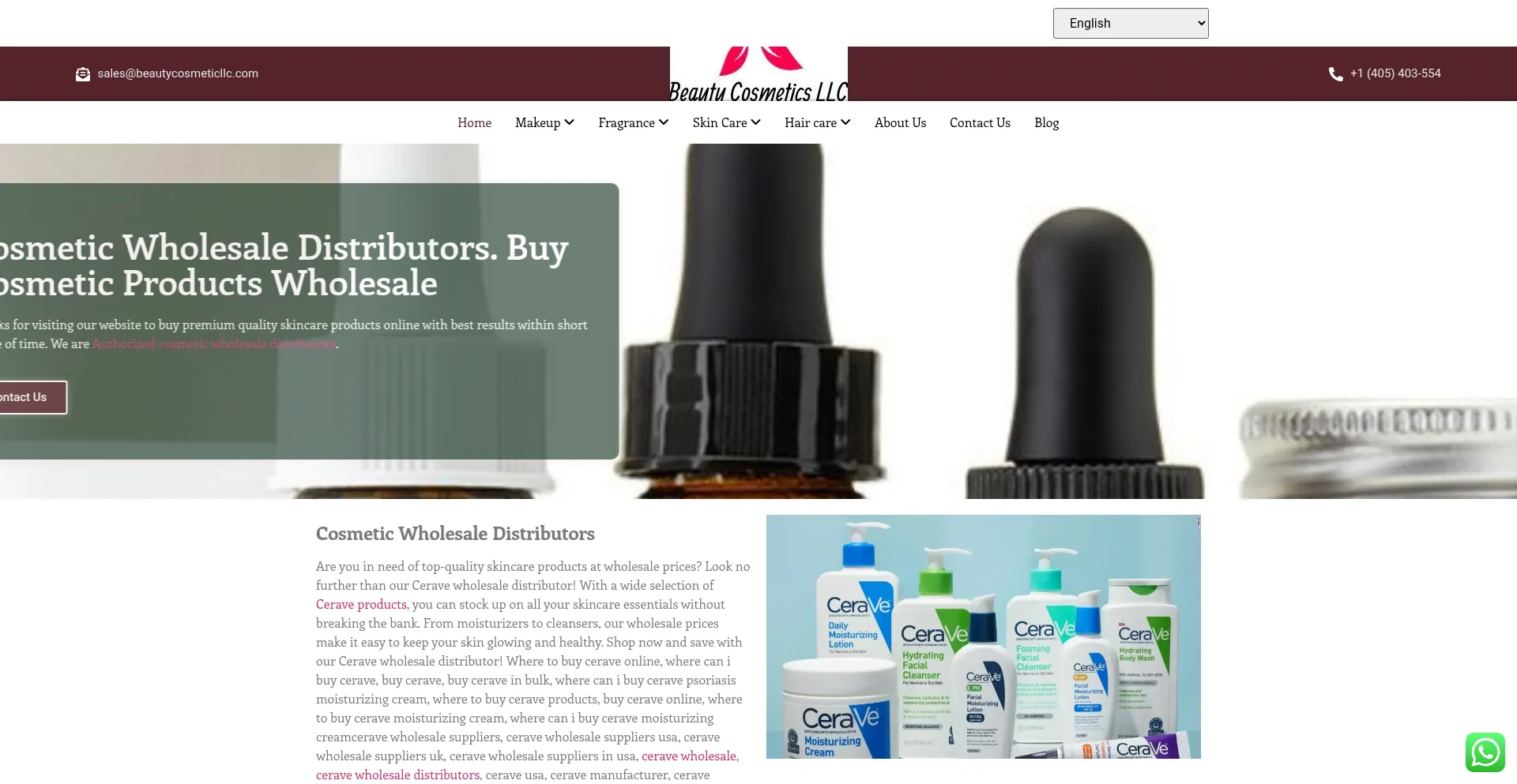 Website screenshot of Beautycosmeticllc.com