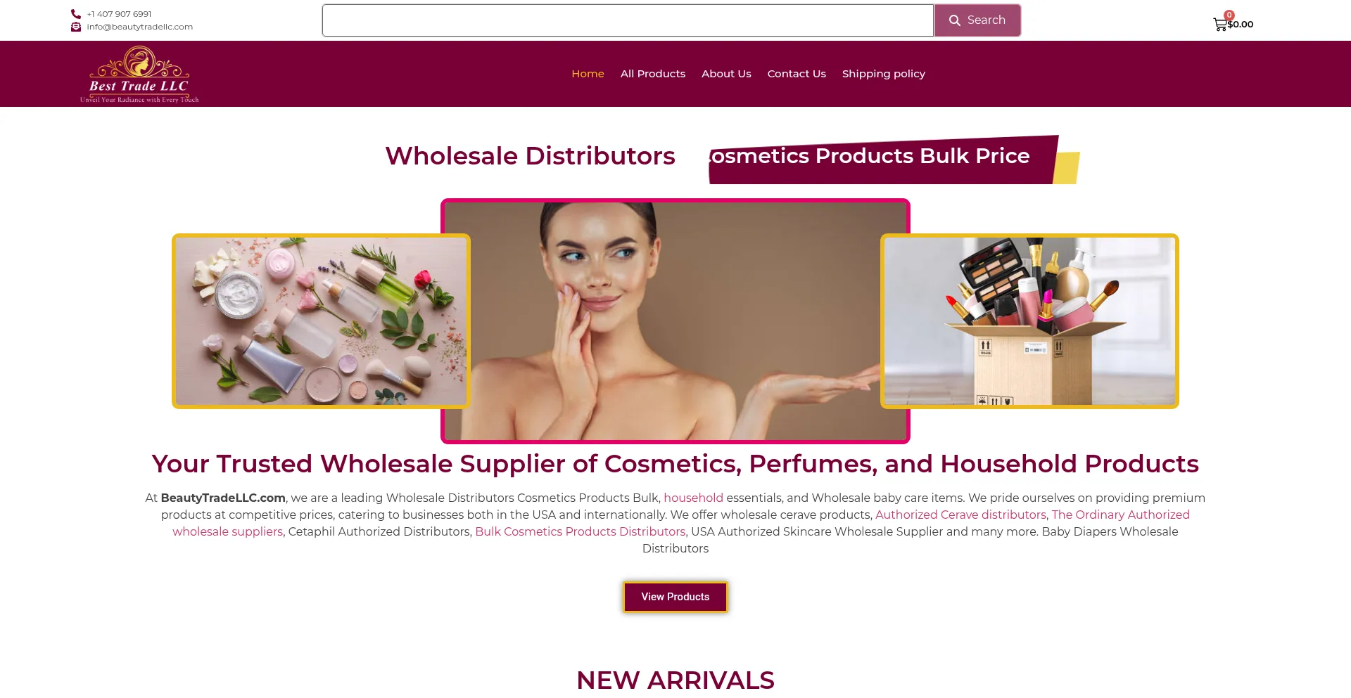 Website screenshot of Beautytradellc.com