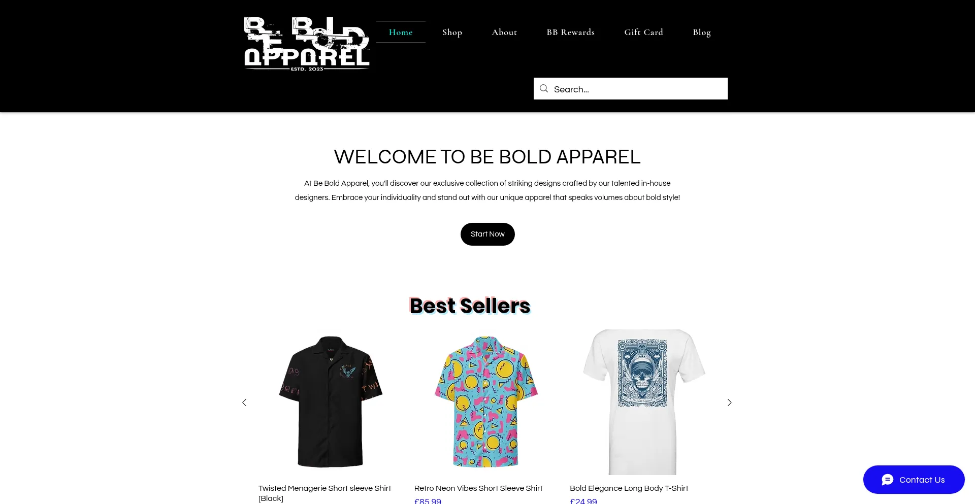 Website screenshot of Beboldapparel.co.uk