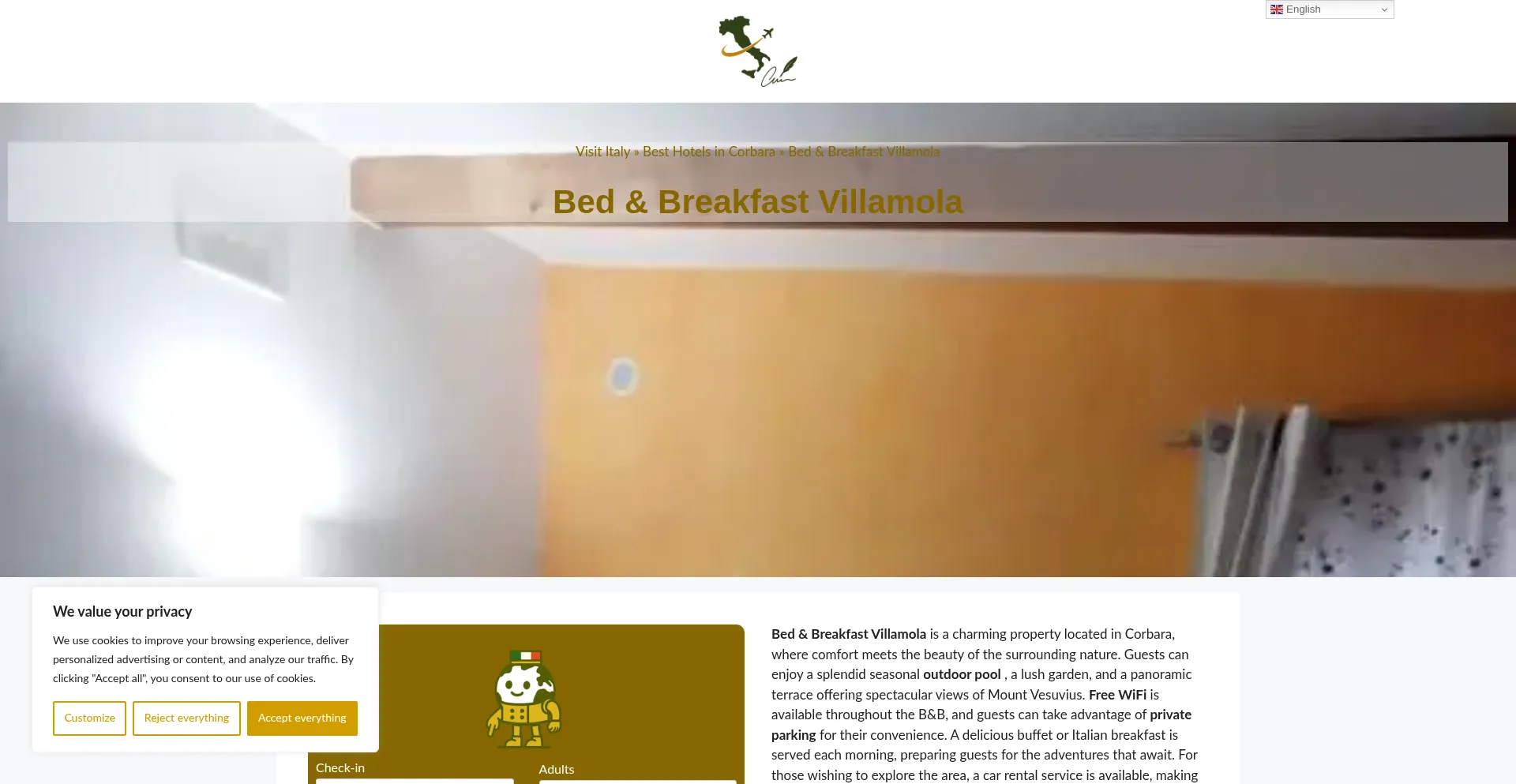 Website screenshot of Bed-breakfast-villamola.dreaminginrome.com