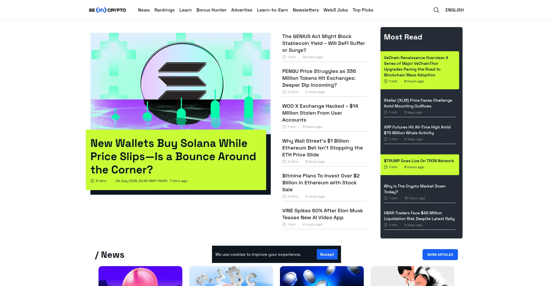 Website screenshot of Beincrypto.com