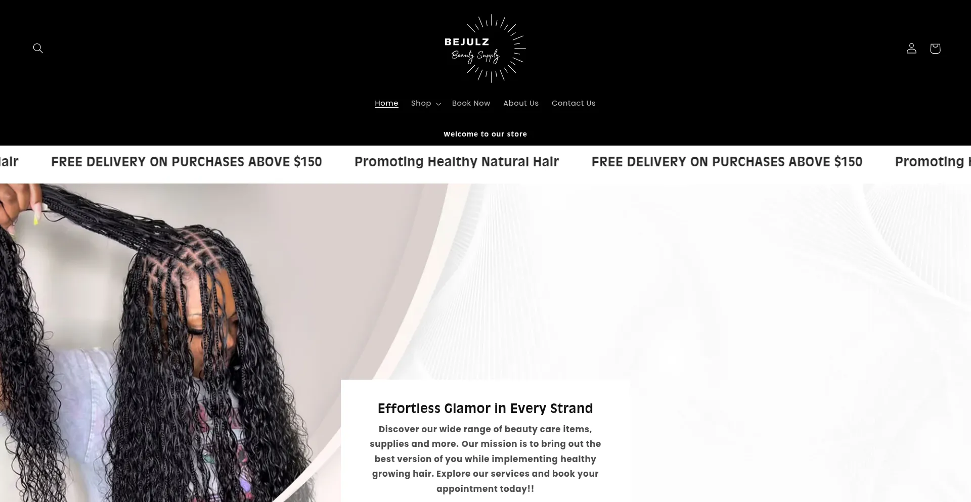 Website screenshot of Bejulzbeautysupply.com