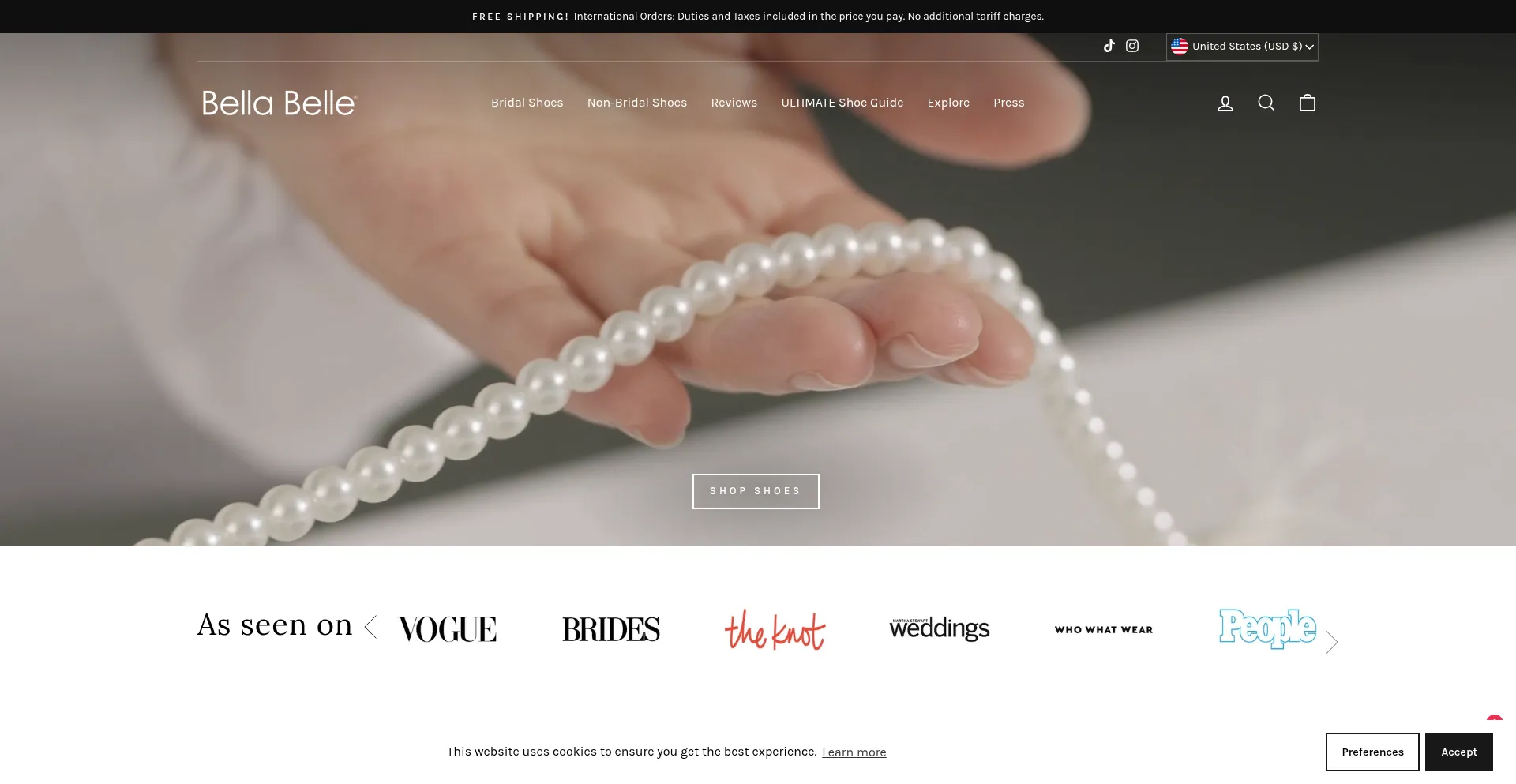 Website screenshot of Bellabelleshoes.com