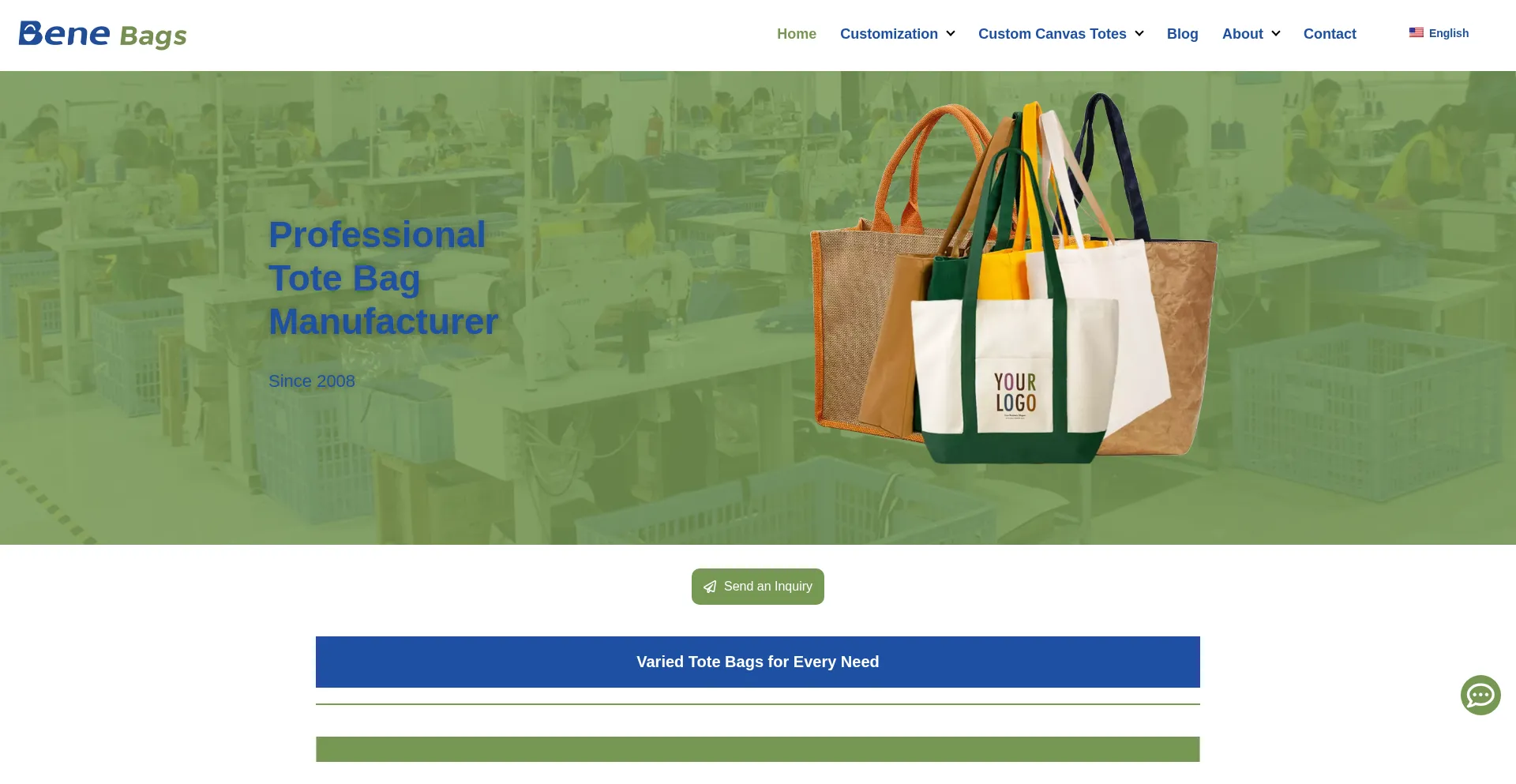 Website screenshot of Benebagscn.com