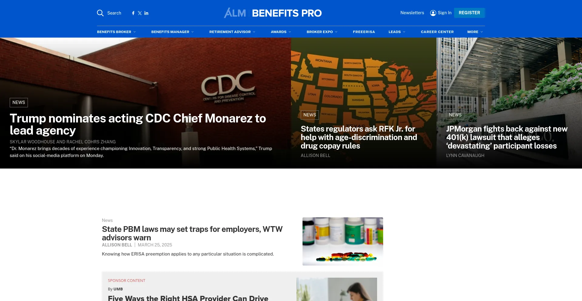 Website screenshot of Benefitspro.com