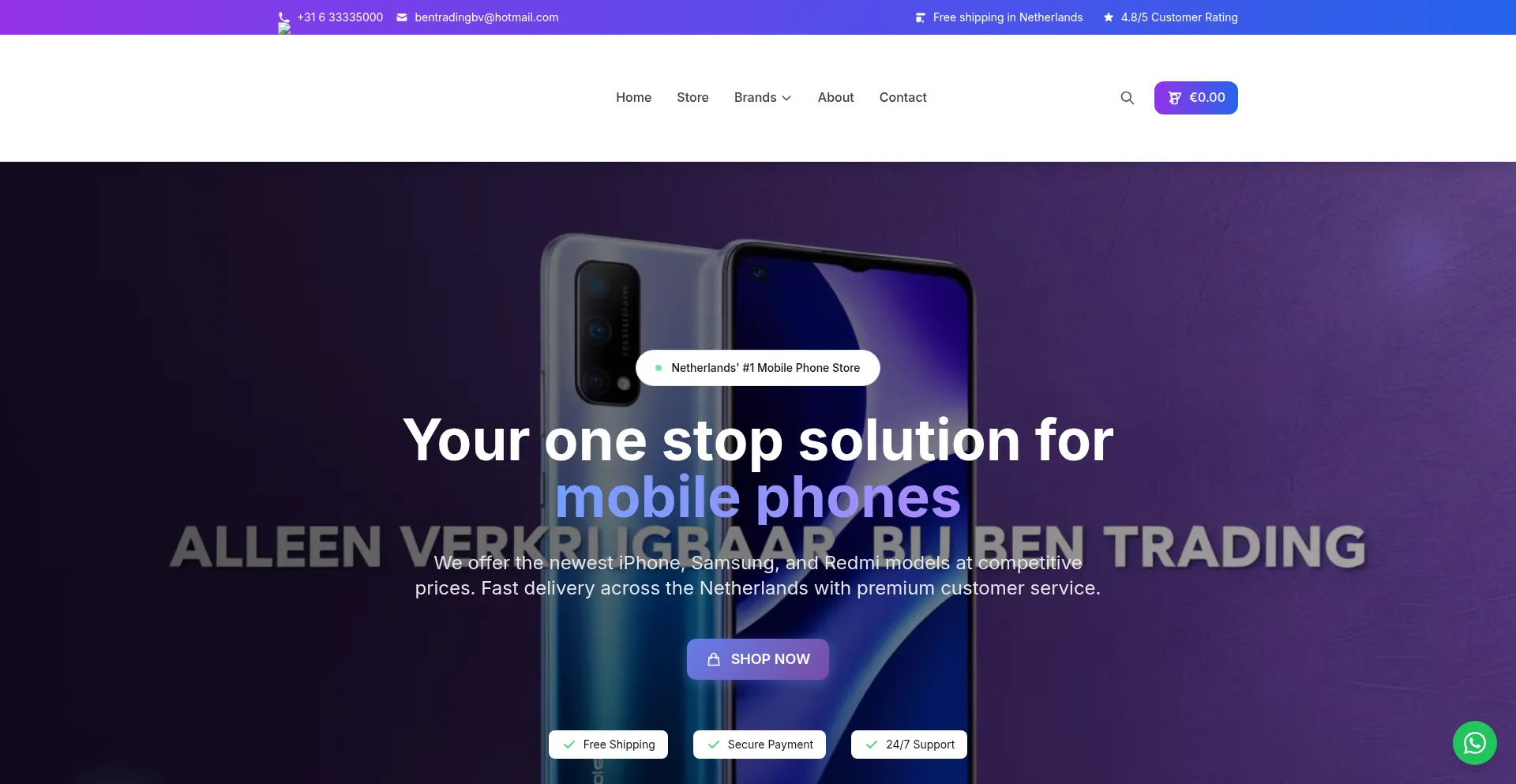 Website screenshot of Bentrading.nl