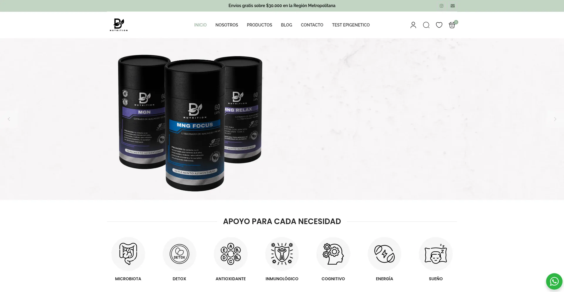 Website screenshot of Benutrition.cl