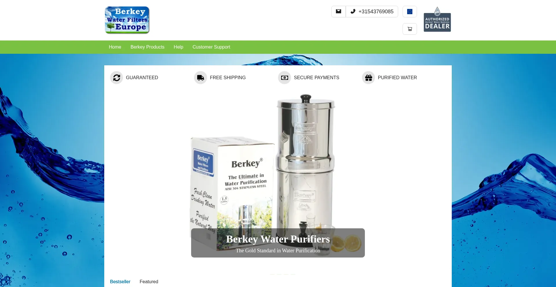 Website screenshot of Berkeywaterfilterseurope.com
