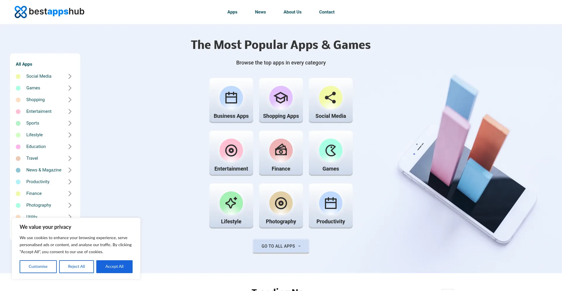 Website screenshot of Bestappshub.com