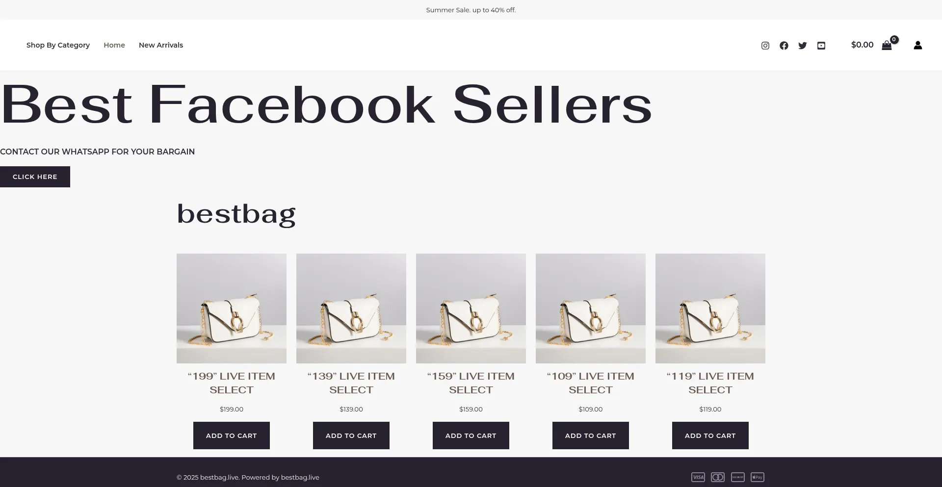 Website screenshot of Bestbag.live